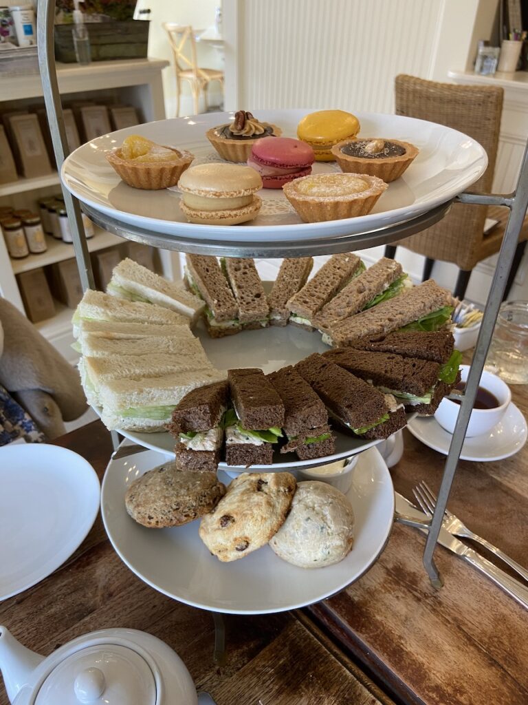 tea time with mini pastries, scones, and finger sandwiches